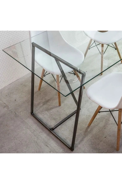 Hitit Dekorasyon Trest Siyah Metal Cam Yemek Masası - 3