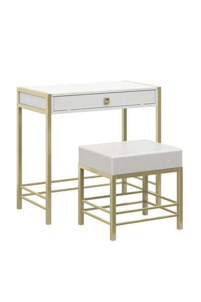 Hitit Dekorasyon Claudia Gold Metal Beyaz Makyaj Masası & Tabure - 6