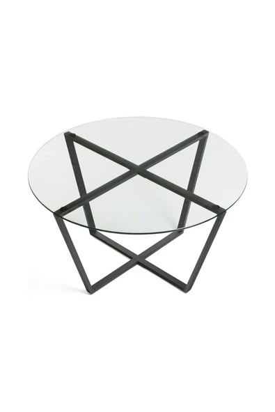 Hitit Dekorasyon Lenny Orta Sehpa Siyah Metal Ayak Şeffaf Cam Tabla - Resim 3