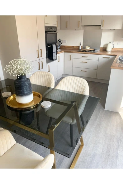 Hitit Dekorasyon Haku Gold Metal Cam Yemek Masası - 3