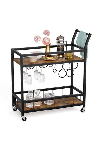 Hitit Dekorasyon Remi Siyah Metal Servis Arabası