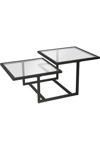 Hitit Dekorasyon Chic Siyah Metal Cam Orta Sehpa - Resim 4