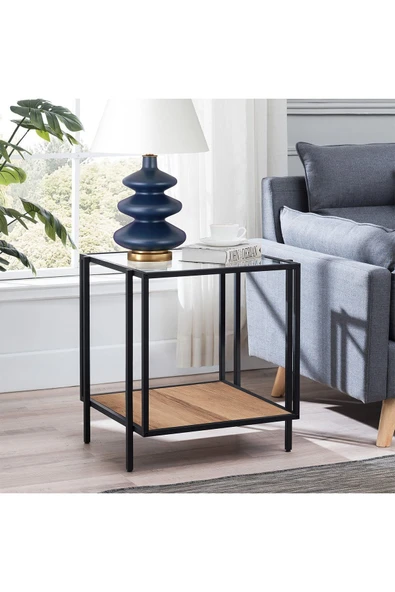 Hitit Dekorasyon Adeline Siyah Metal Cam&ahşap Yan Sehpa - 4