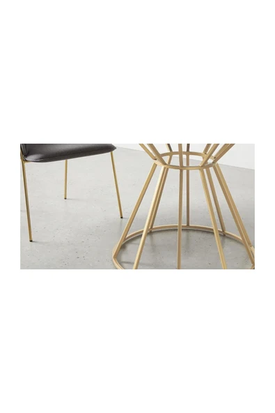 Hitit Dekorasyon Vox Gold Metal Ahşap Yuvarlak Yemek Masası - 3