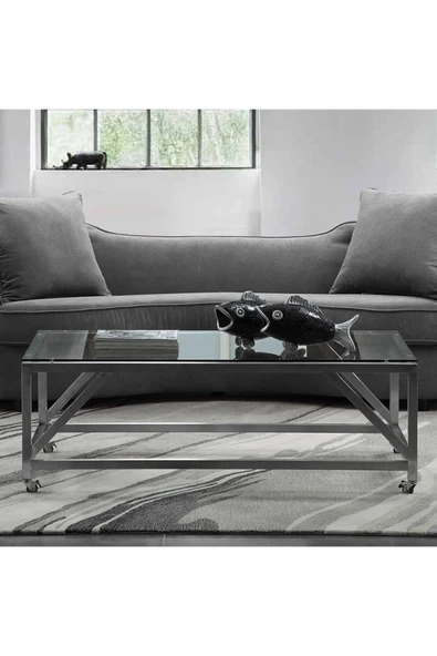 Hitit Dekorasyon Nessa Paslanmaz Metal Tekerlekli Orta Sehpa - Resim 2