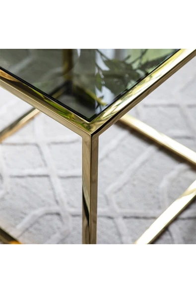 Hitit Dekorasyon Waleska Gold Metal&cam Yan Sehpa - Resim 2