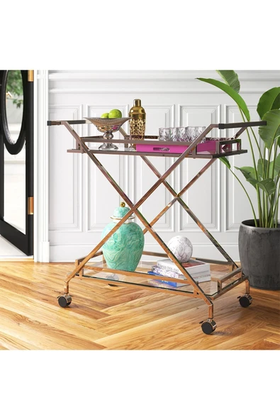 Hitit Dekorasyon Kemina Gold Metal&cam Servis Arabası - 4