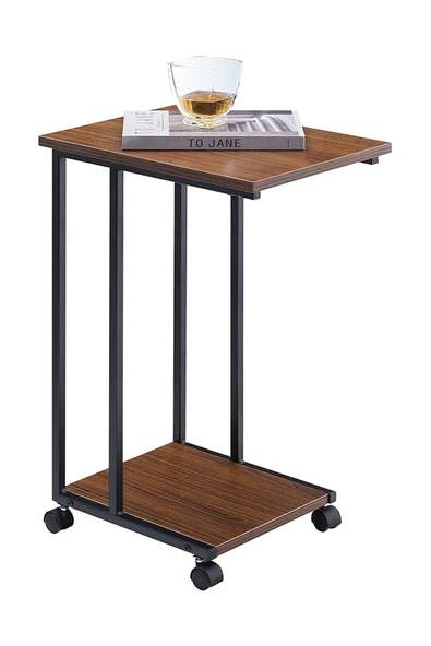 Hitit Dekorasyon Jiks Siyah Metal Tekerlekli C Sehpa - Resim 2