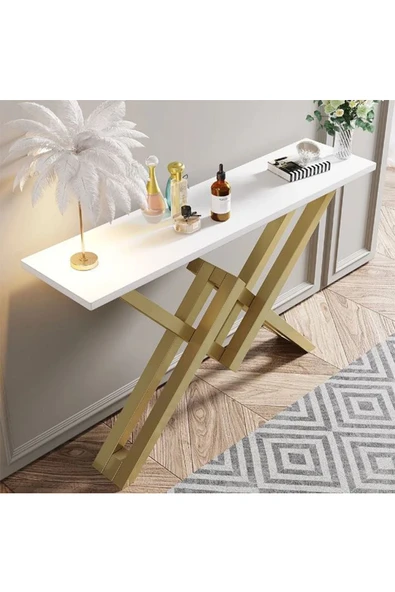 Hitit Dekorasyon Fiona Gold Metal Beyaz Dresuar - Resim 4