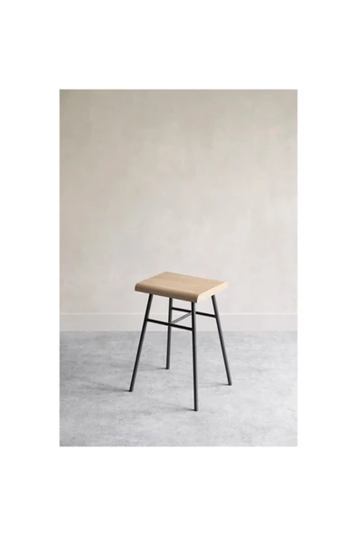 Hitit Dekorasyon Chesil Siyah Metal Ahşap Tabure - 2