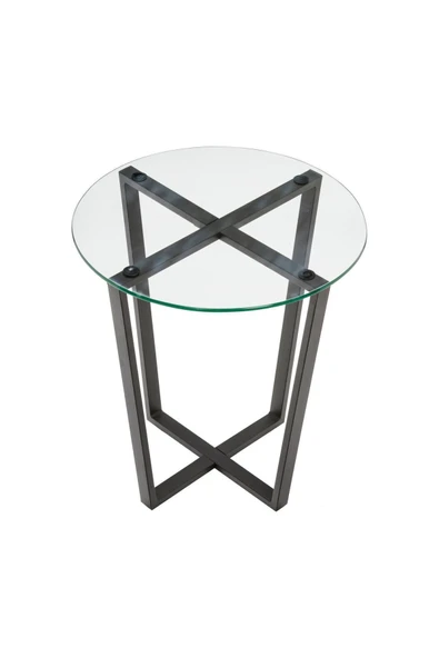 Hitit Dekorasyon Lenny Yan Sehpa Siyah Metal Ayak Şeffaf Cam Tabla - 3