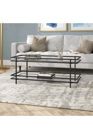 Hitit Dekorasyon Yashira Siyah Metal&cam Orta Sehpa - 5