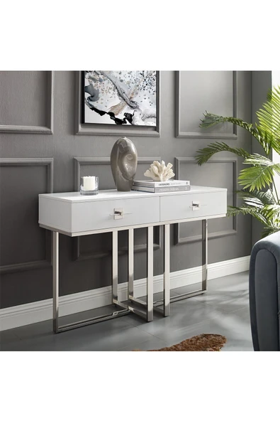 Hitit Dekorasyon Rihanna Paslanmaz Metal Beyaz Dresuar - Resim 3