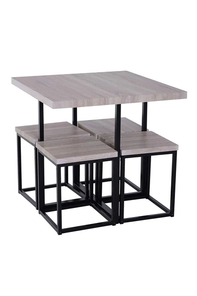 Hitit Dekorasyon Agloc Siyah Metal Ahşap Yemek Masası Seti - 4