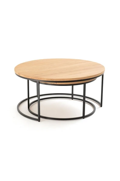 Hitit Dekorasyon Laura Siyah Metal Ahşap İkili Orta Sehpa - Resim 4