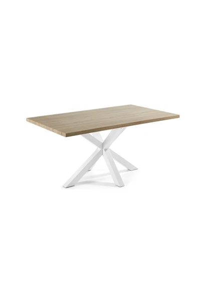 Hitit Dekorasyon Sias Metal Cam Yemek Masası Beyaz Ayak Mdf Tabla