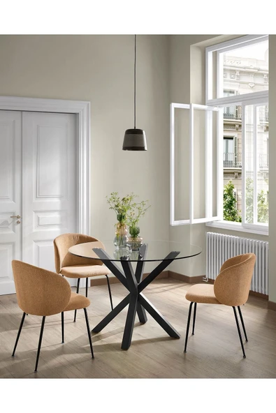 Hitit Dekorasyon Erika Siyah Metal Cam Yuvarlak Yemek Masası - 2