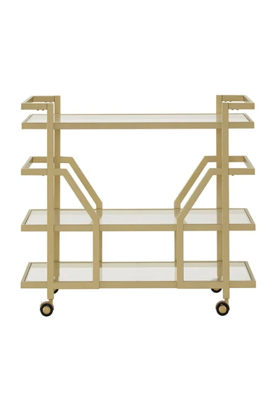 Hitit Dekorasyon Paisley Gold Metal&cam Servis Arabası