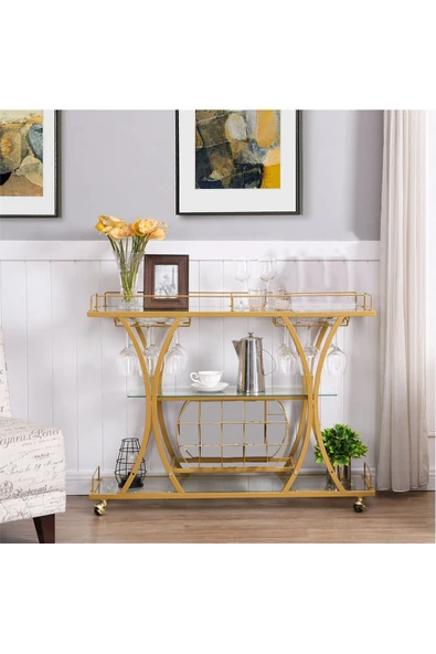 Hitit Dekorasyon Zaira Gold Metal&cam Servis Arabası