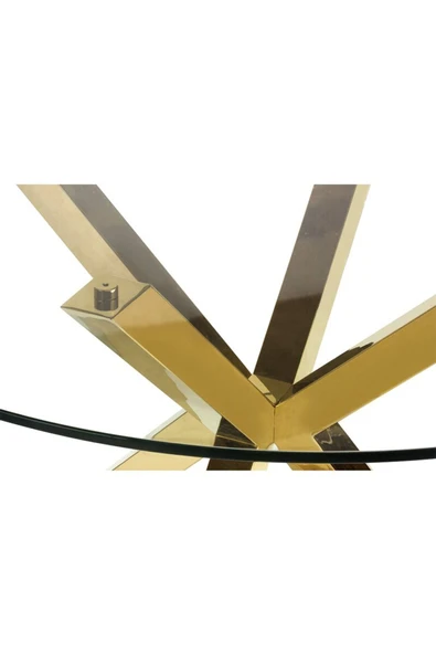 Hitit Dekorasyon Erika Gold Metal & Cam Yuvarlak Yemek Masası - 3