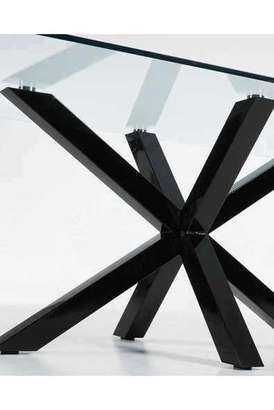 Hitit Dekorasyon Sias Metal Cam Yemek Masası Siyah Ayak Şeffaf Cam Tabla - 5