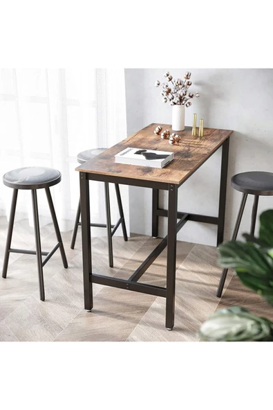 Hitit Dekorasyon Baro Siyah Metal Ahşap Yemek Masası Yüksek 120x60x90 - 3