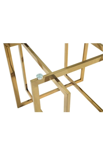 Hitit Dekorasyon Scarlet Gold Metal & Cam Kare Yemek Masası - 3