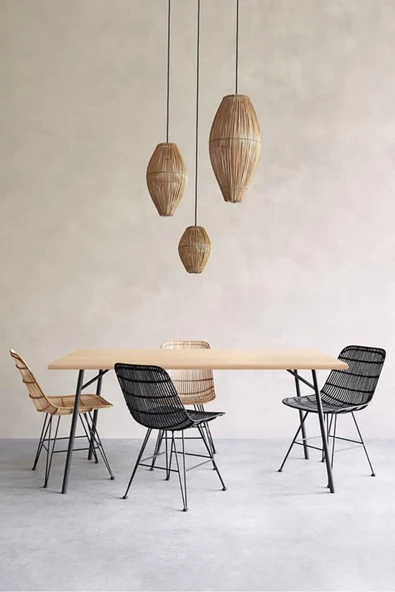 Hitit Dekorasyon Chesil Siyah Metal Ahşap Yemek Masası - Resim 2