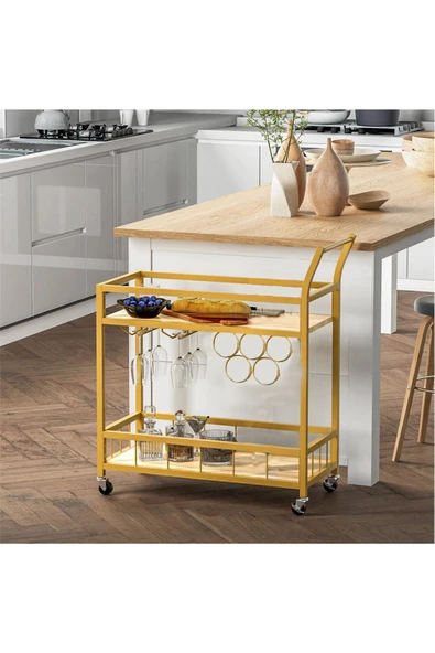 Hitit Dekorasyon Remi Gold Metal Servis Arabası - 2