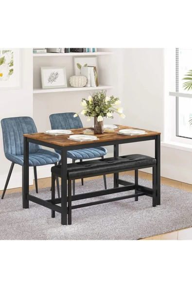 Hitit Dekorasyon Baro Siyah Metal Ahşap Yemek Masası - 3