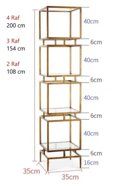 Hitit Dekorasyon Olope Pirinç Eskitme Metal 4 Raflı Kitaplık Çiçeklik Gümüşlük Duvar Rafı - 3