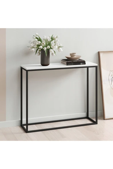 Hitit Dekorasyon Dab Siyah Metal Ahşap Dresuar Konsol Meşe - Resim 2