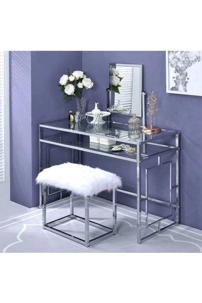 Hitit Dekorasyon Abigail Paslanmaz Metal Makyaj Masası & Tabure - 6