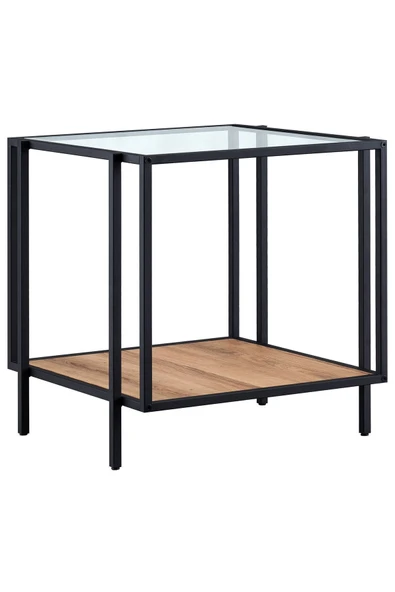Hitit Dekorasyon Adeline Siyah Metal Cam&ahşap Yan Sehpa - 2