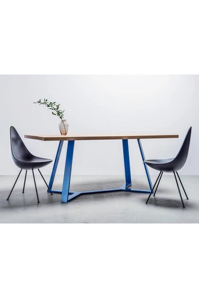 Hitit Dekorasyon Yasi Mavi Metal Masif Yemek Masası