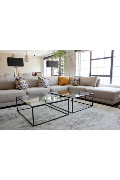 Hitit Dekorasyon Meron Siyah Metal Kare Orta Sehpa - 2