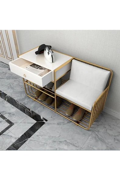 Hitit Dekorasyon Loren Gold Metal Benç Ayakkabılık - 5