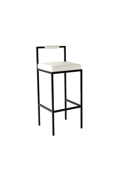 Hitit Dekorasyon Fact Siyah Metal Bar Sandalyesi Beyaz