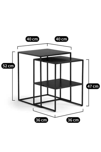 Hitit Dekorasyon Hiba Siyah Metal İkili Zigon Sehpa - Resim 6
