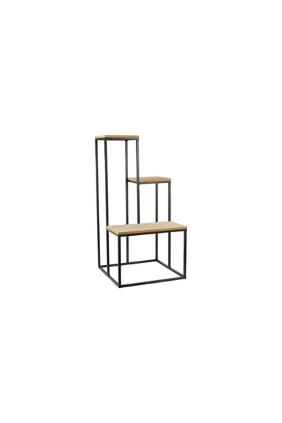 Hitit Dekorasyon Plant Siyah Metal Ahşap Saksılık Çiçeklik