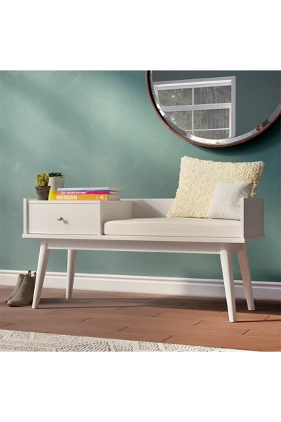 Hitit Dekorasyon Skyler Beyaz Ahşap Benç - 3