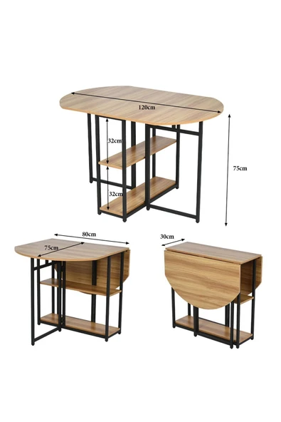 Hitit Dekorasyon Nona Siyah Metal Kahverengi Katlanır Yemek Masası - 8