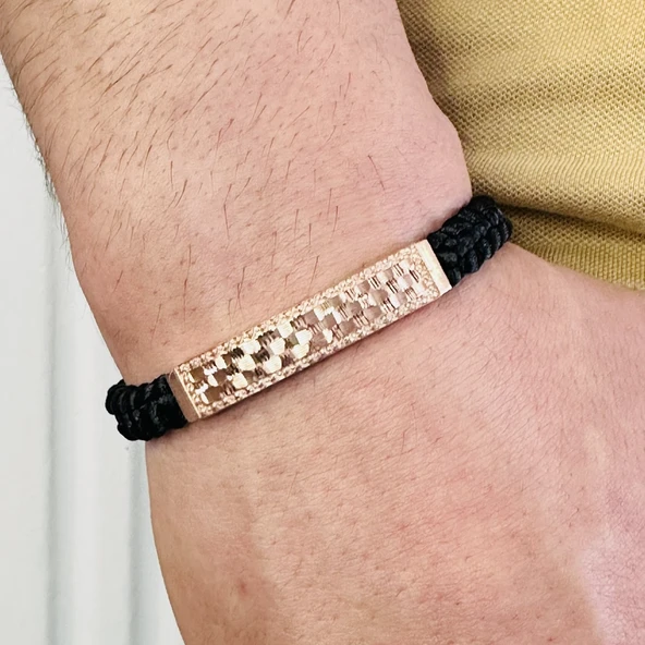 Gümüş Erkek Bileklik,14k Rose Altın Kaplama,ışıltı Desen El Örgüsü Bileklik,şık Hediye