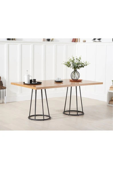 Hitit Dekorasyon Brun Siyah Metal Ahşap Yemek Masası - 2