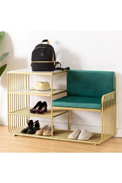 Hitit Dekorasyon Rebeca Gold Metal Benç Ayakkabılık - 2