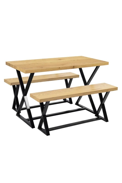 Hitit Dekorasyon Fairport Siyah Metal Ahşap Yemek Masası Seti ürün görseli 1