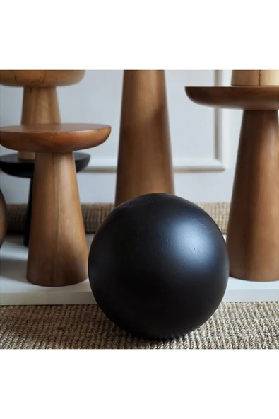 Hitit Dekorasyon Fasülye Küre Ahşap Cam Orta Sehpa Siyah - Resim 3