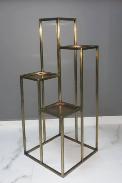 Hitit Dekorasyon Pithana Pirinç Eskitme Saksılık Çiçek Rafı Saksı Standı - 4