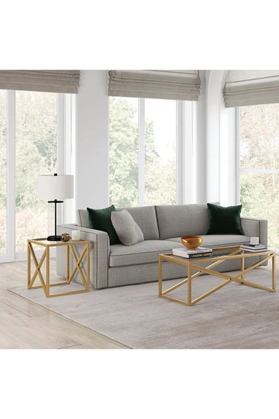 Hitit Dekorasyon Etta Gold Metal Cam Yan Sehpa - 4