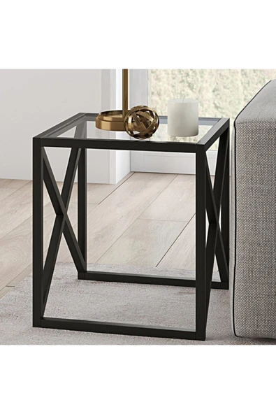 Hitit Dekorasyon Etta Siyah Metal Cam Yan Sehpa - Resim 4